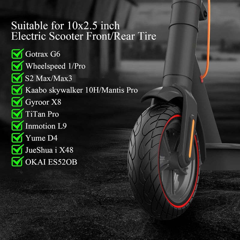 Cooryda 60/70-6.5 Scooter Tire, 10x2.50 Solid Scooter Tire 10 inch Electric Rubber Tubeless Scooter Wheels for Ninebot G30 Max/G30D 10x2.5 Front or Rear Replacement Solid Tires 2pc Red - Image 5